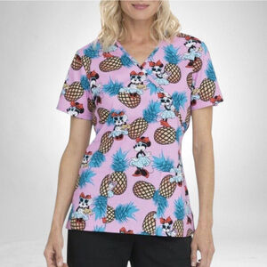 Disney Medium Pink Pineapple Minnie Mouse Scrub Top